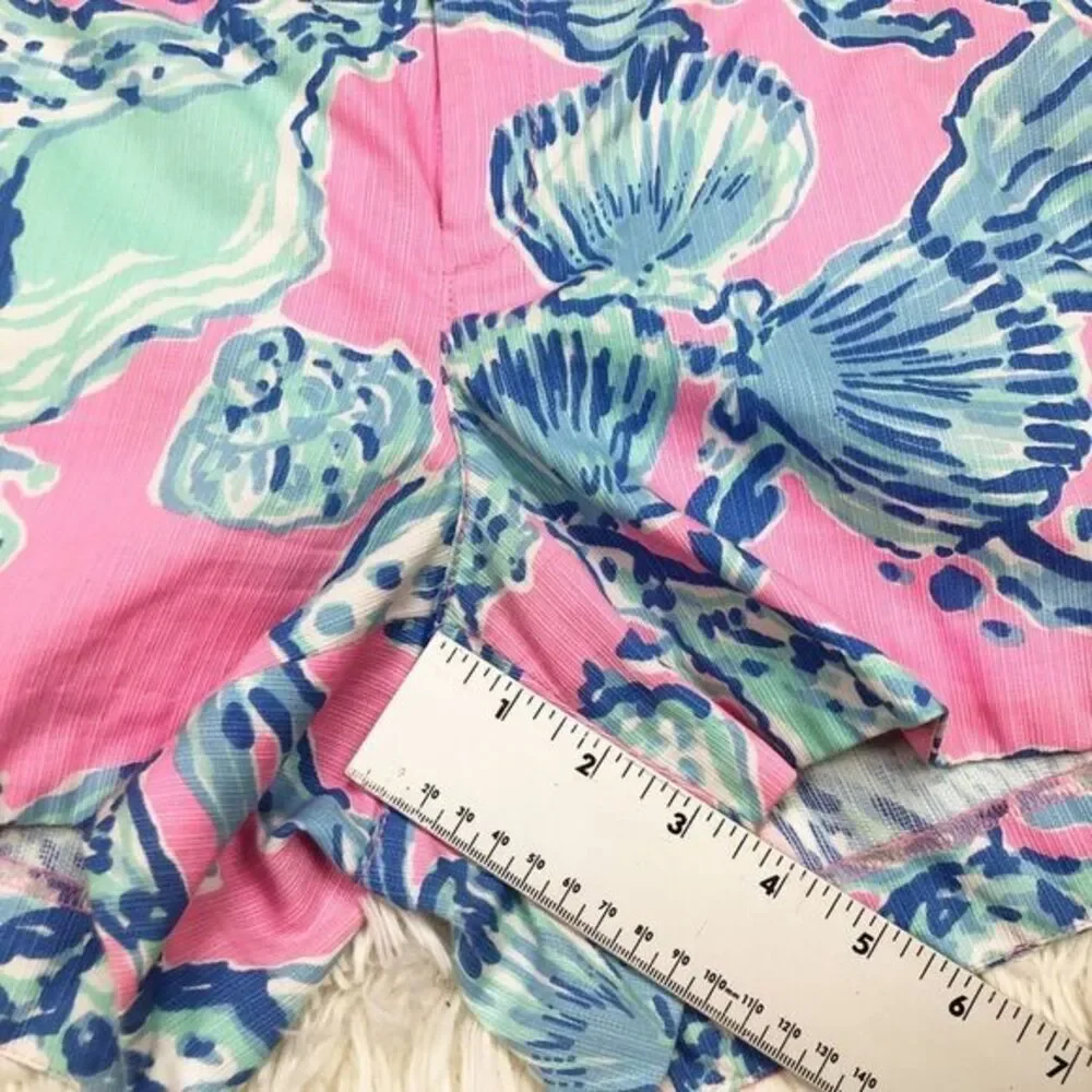 Lilly Pulitzer Adie Shorts Pink Pout Barefoot Princess Blue Shell Size 4